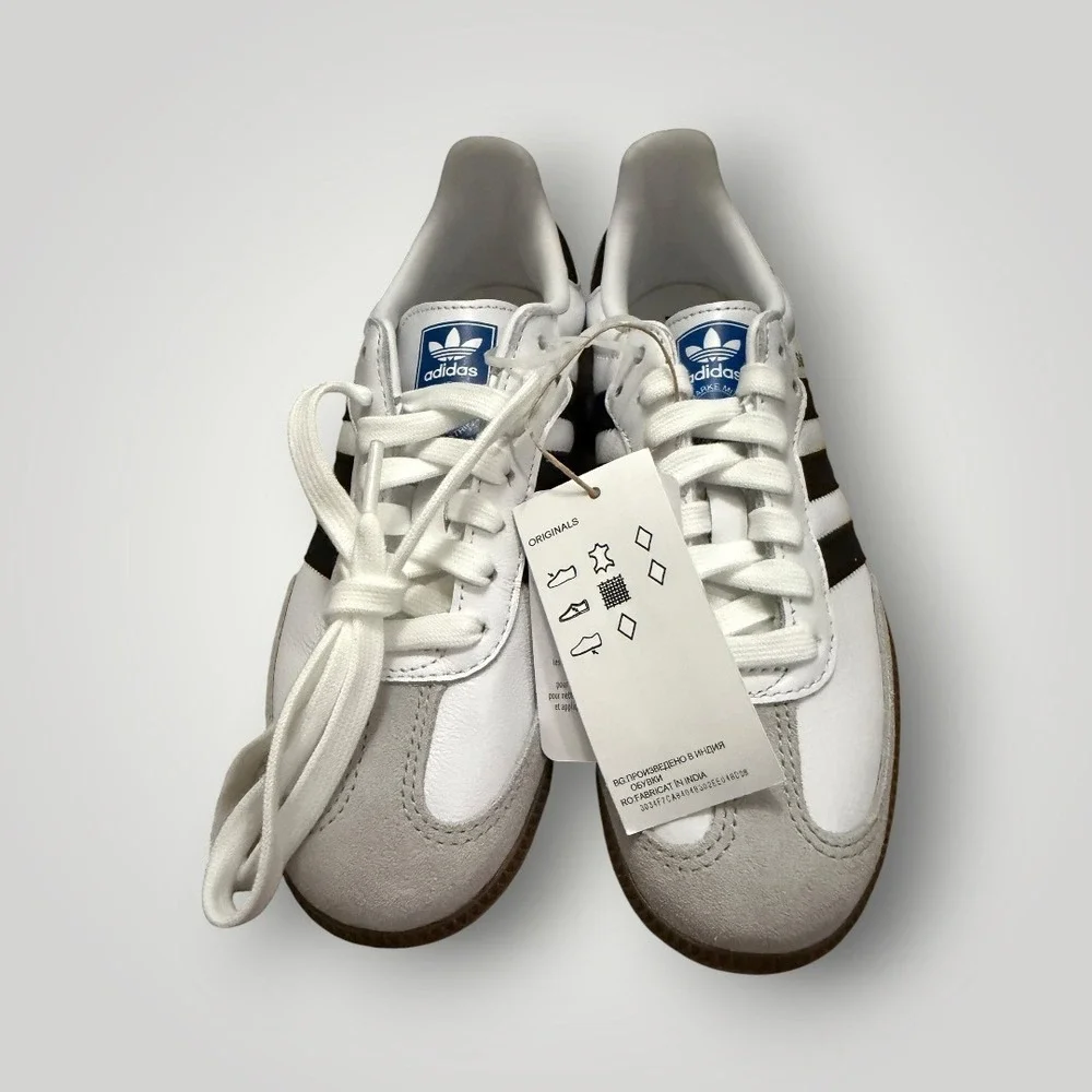Adidas Samba OG Sneaker Women 5 (fits 6) White Leather Gum Sole Streetwear Retro - Picture 2 of 9